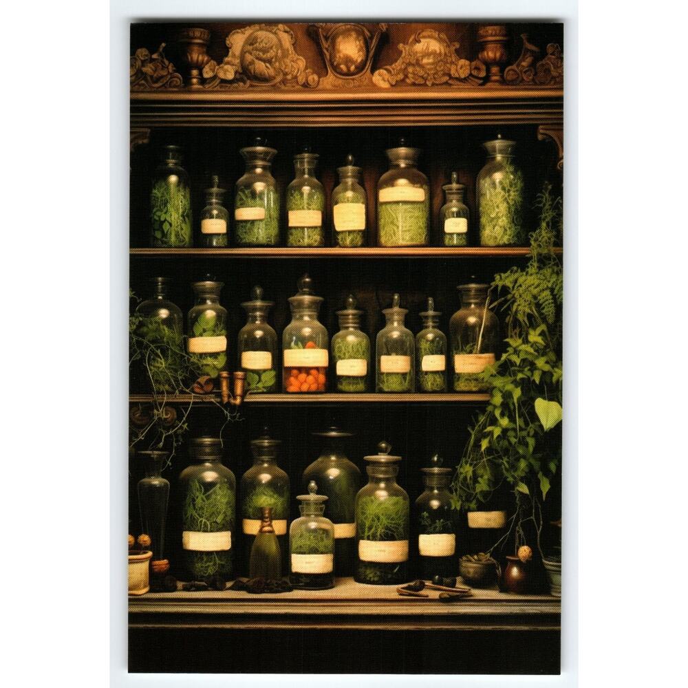 4x6 Glossy Photo Apothecary Herb Jars Botanical Shelf Vintage Style